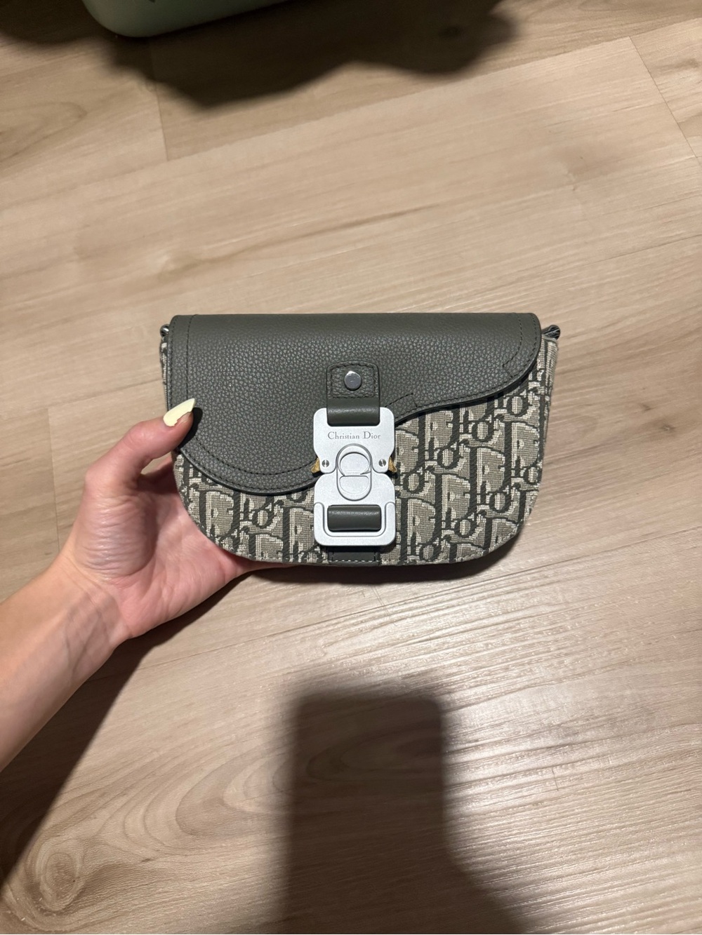 Dior Olive Gray Monogram Saddle Bag